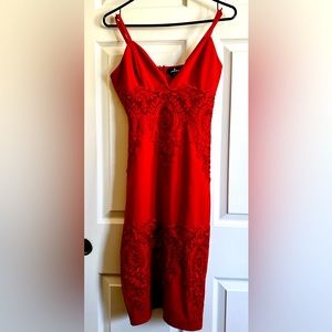 COPY - Hot red body con lace mini dress knee length dress Lulu’s size small